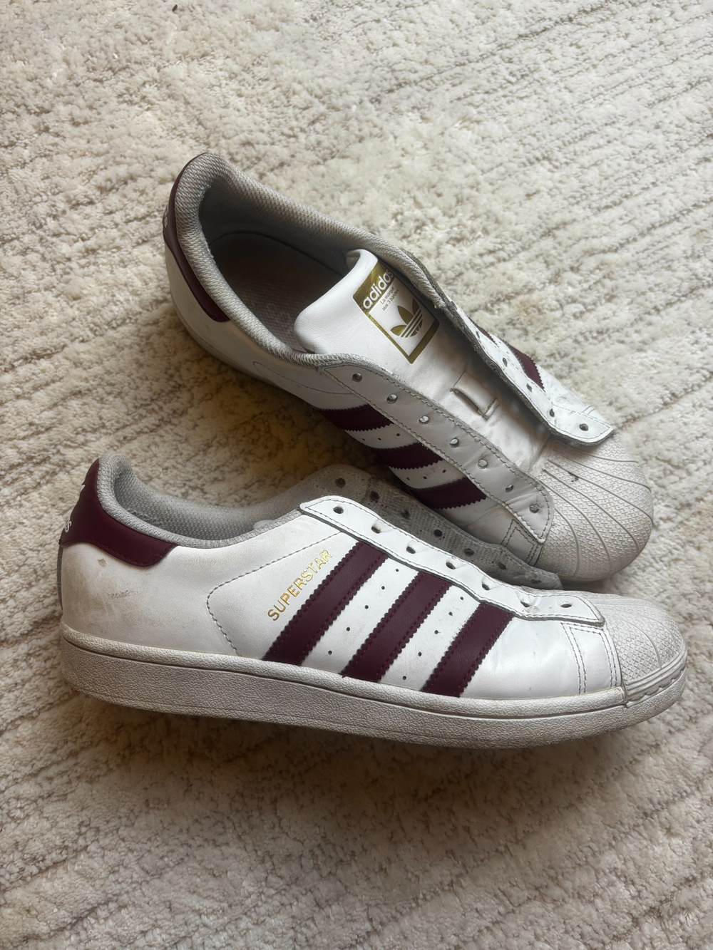 Adidas Superstar Leather Sneakers White Burgundy Size 8.5